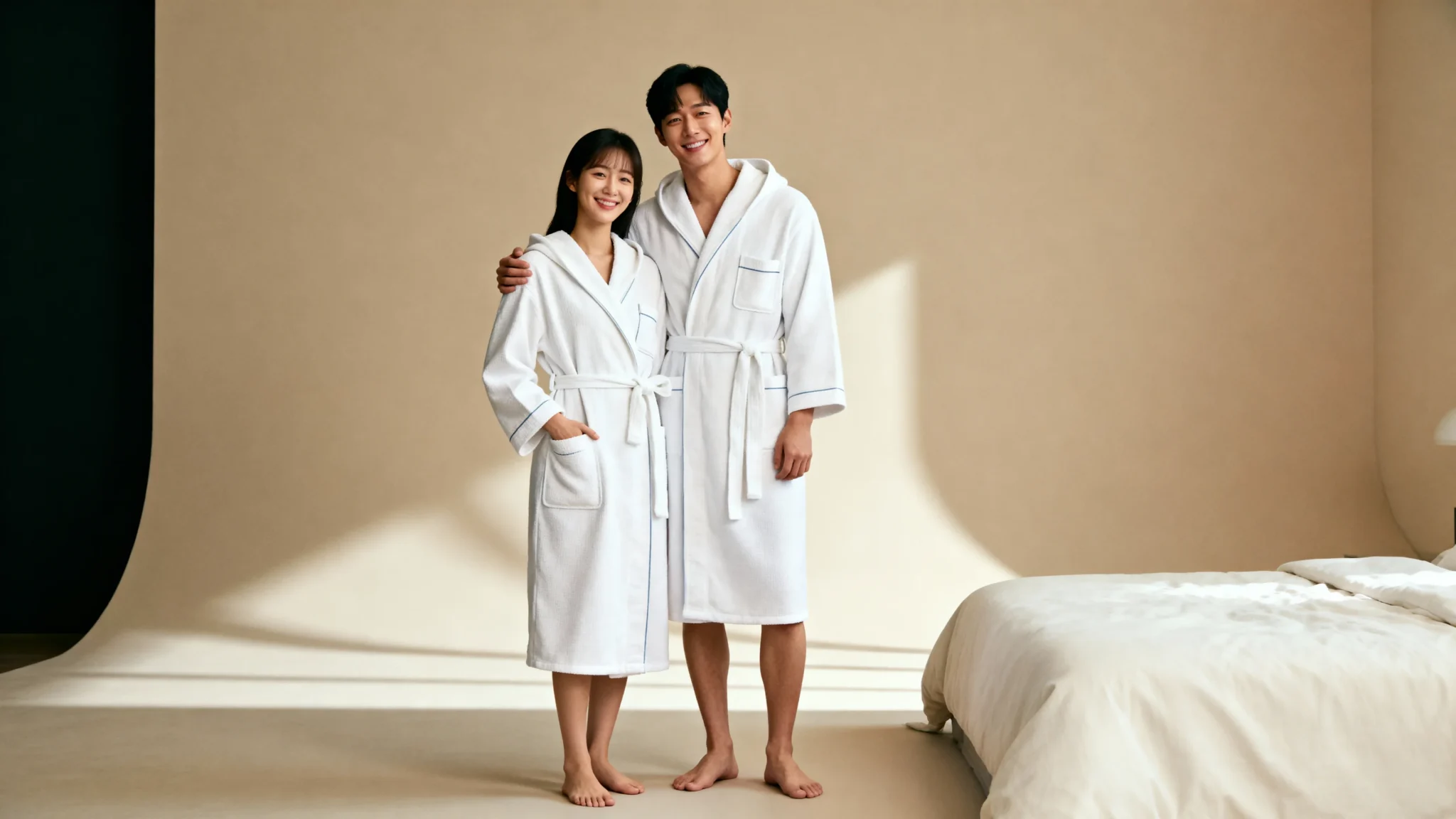 Cotton terry hooded bathrobes